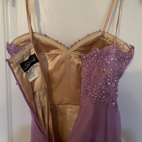 La Femme Beaded Lavender Strapless Prom Gown - Picture 7 of 16